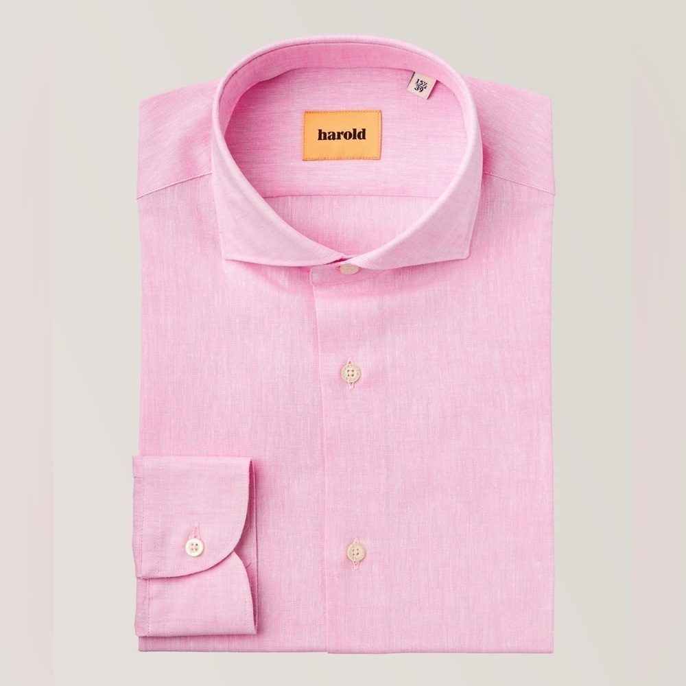 NWT Harry Ronsen Harold Slim-Fit Linen-Cotton Mélange Dress Shirt | Size 15.5/39